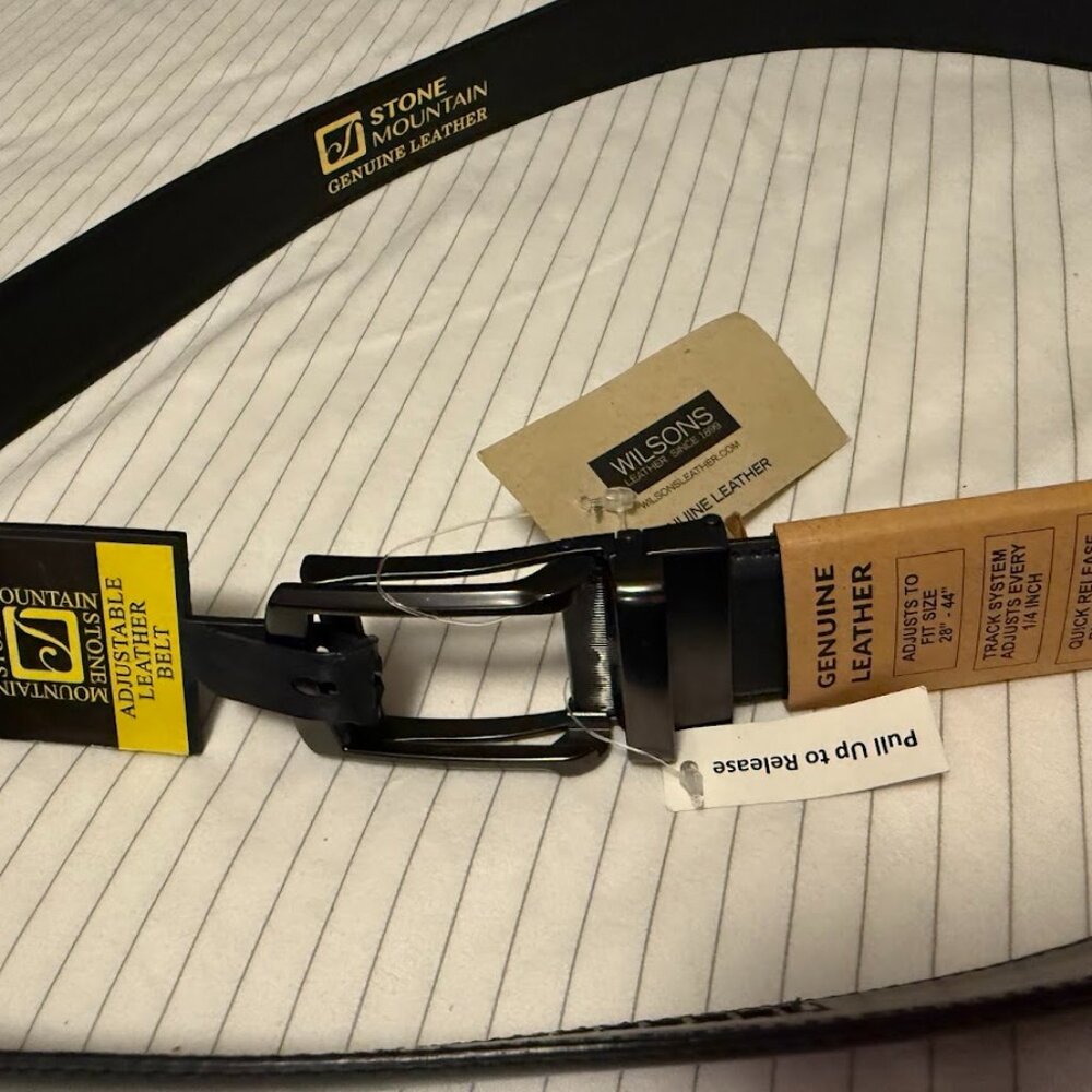 Stone Mountain Leather Mens Belt Black 28 - 44 NWT Wilson's Quick Release Buckle